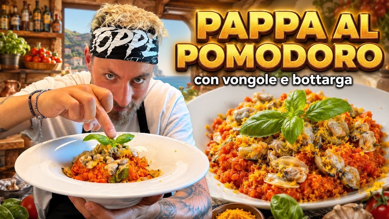 Pappa al pomodoro,vongole e bottarga 