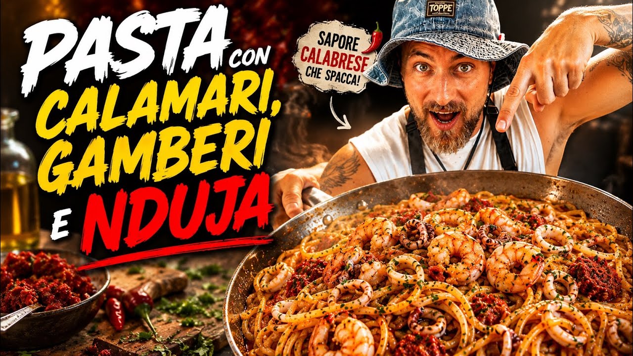 Pasta ai calamari con gamberi e Nduja-RICETTA ESPLOSIVA!