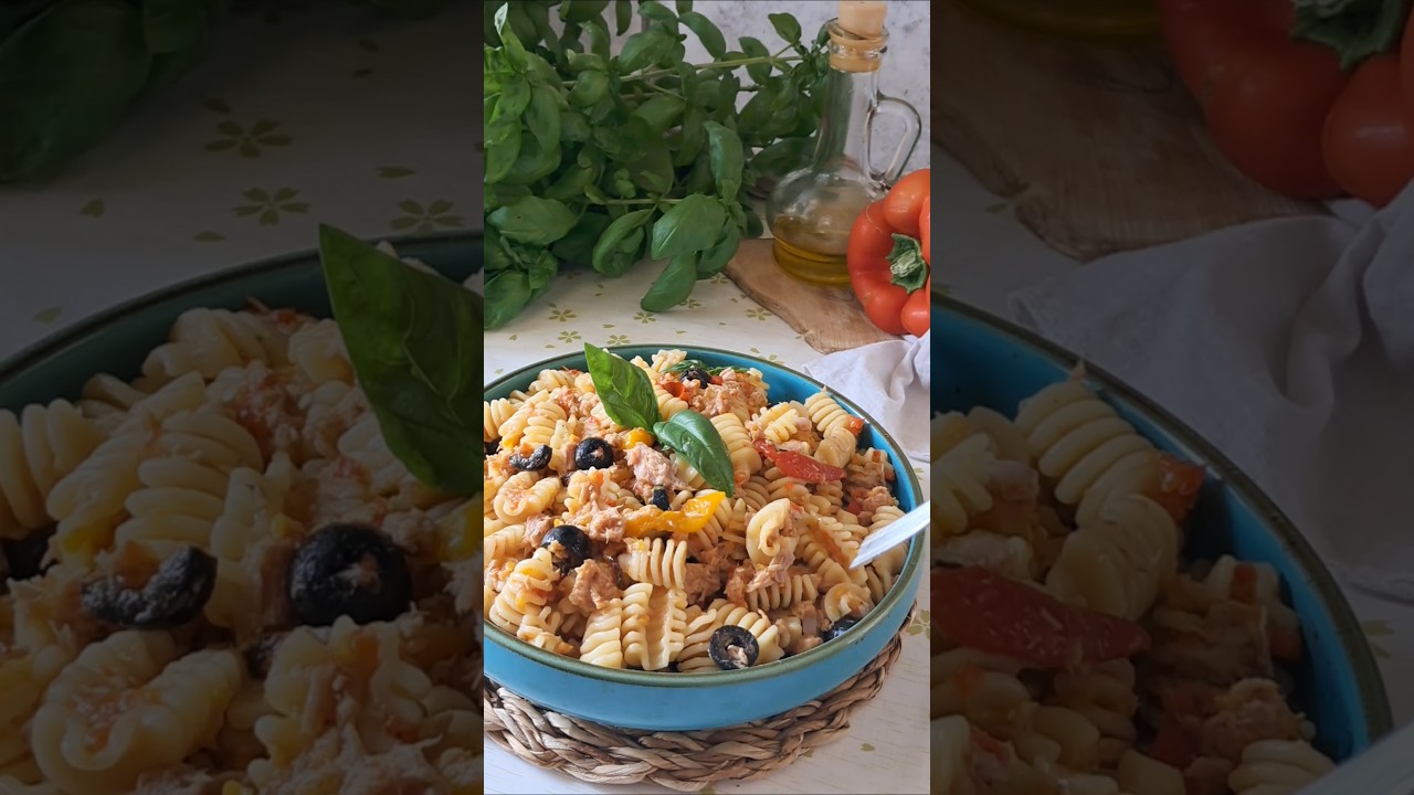 PASTA FREDDA CON PEPERONI, TONNO E OLIVE #pastafredda #peperoni #tonno