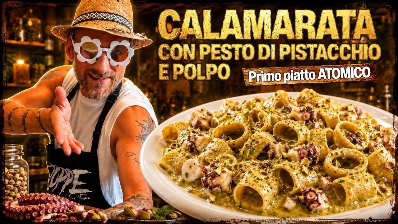 Calamarata al pesto di PISTACCHIO e POLPO,primo piatto ATOMICO