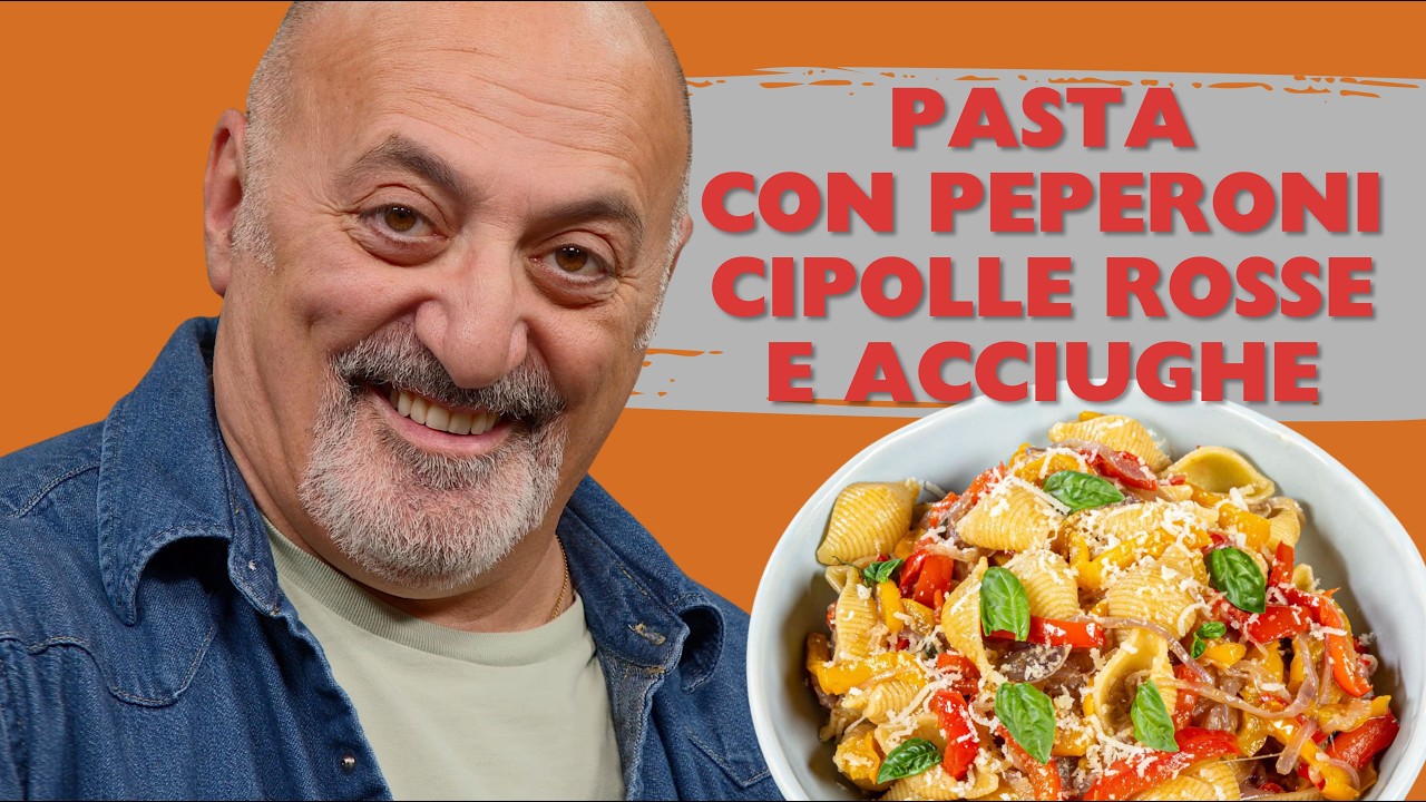 Pasta con peperoni cipolle rosse e acciughe