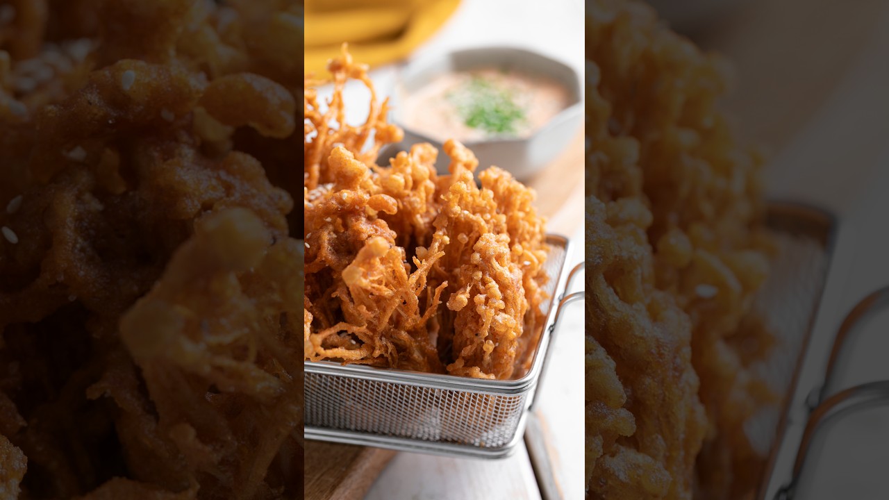 FUNGHI ENOKI FRITTI e SPICY MAYO 🍄🔥 #Shorts