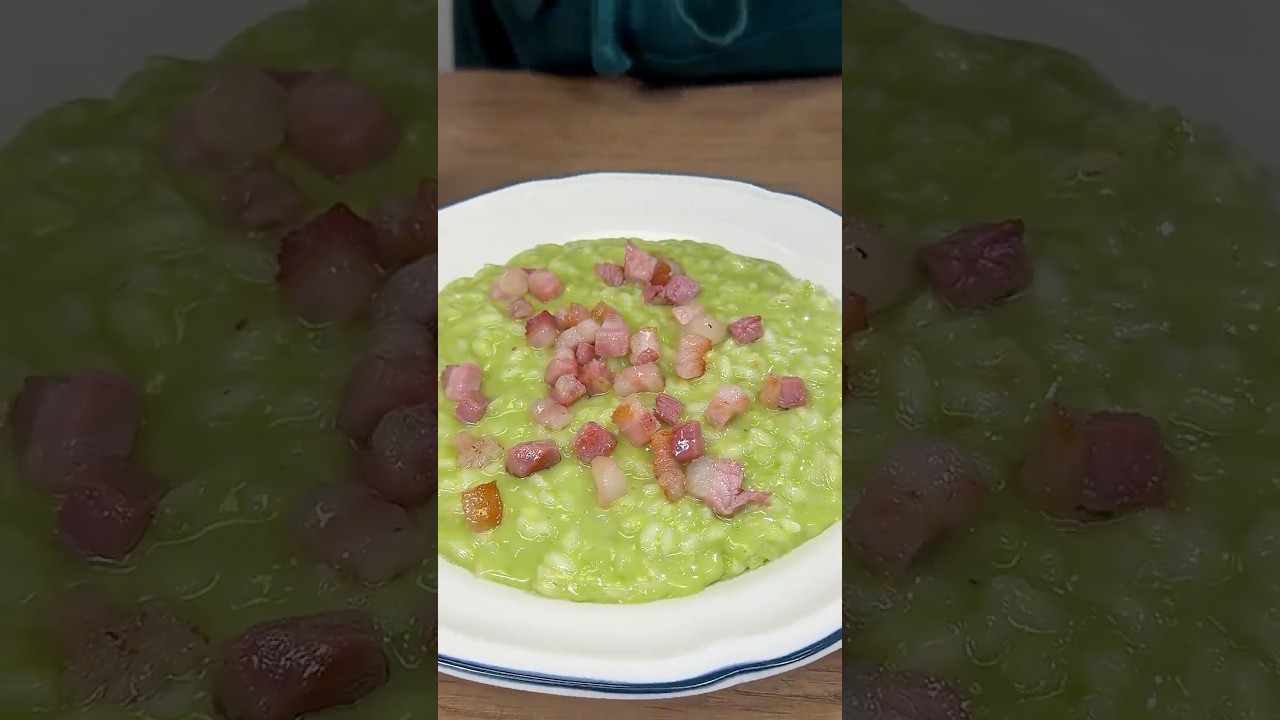 RISOTTO PISELLI, TALEGGIO E PANCETTA💚 #Shorts